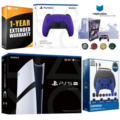 PlayStation 5 Pro with Extra Volcanic Red Controller, Pro Gamer Starter Kit and MightySkins Decal Voucher Plus 1 Year CPS Extended Warranty