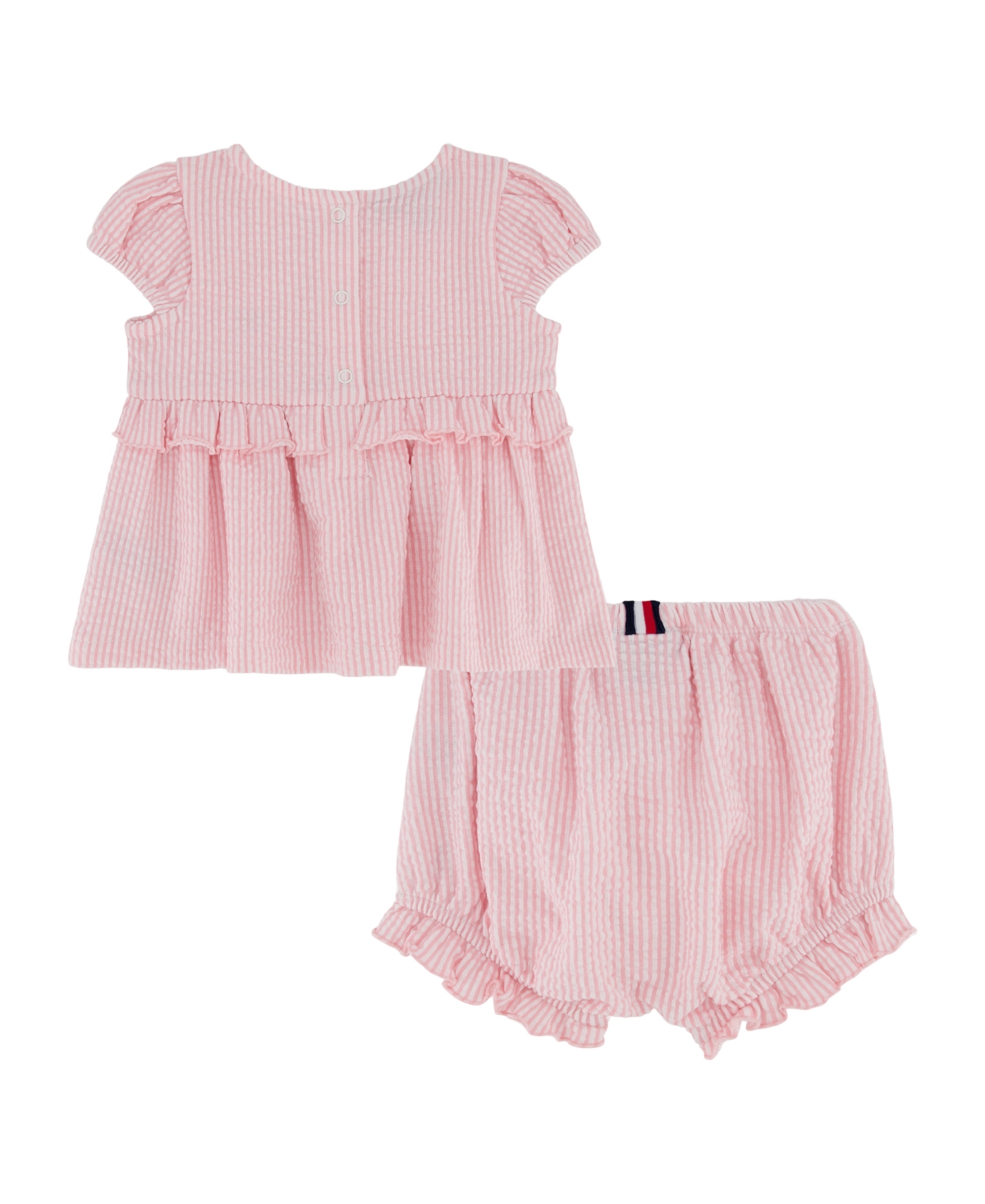 TOMMY HILFIGER BABY GIRLS 2-PIECE RUFFLED SEERSUCKER STRIPE BLOOMER SET 