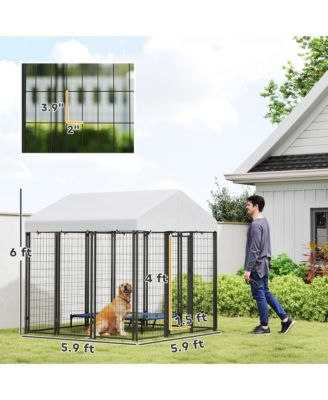 Outdoor Dog Kennel, Dog Playpen Enclosure with Roof, 6' x 6' x 6'