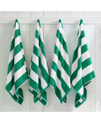 100% Cotton Velour Cabana Stripe Beach Towel, 4 Pack 30" x 60"
