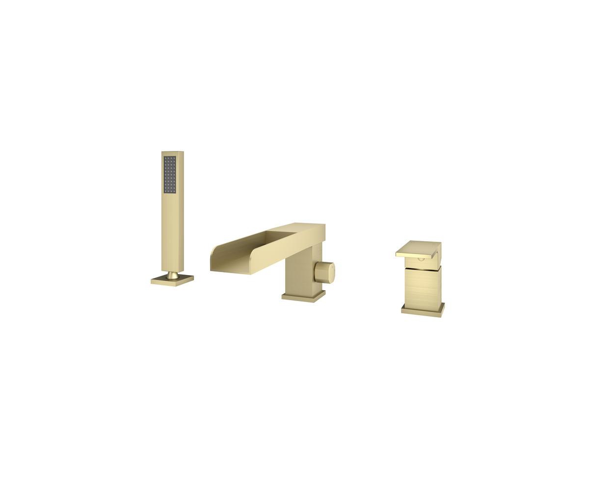 Deck Mounted Bathroom Tub Faucet Trim with Handshower - Brushed gold