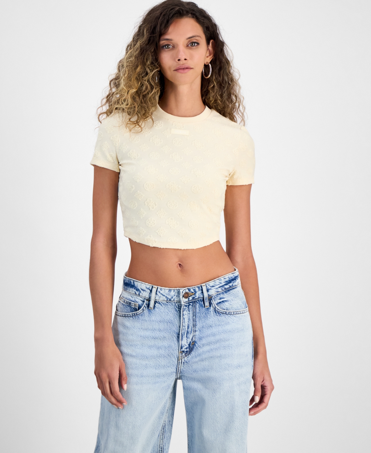 Women's Peony Jacquard Crop Top - Peony Jacquard Vanilla