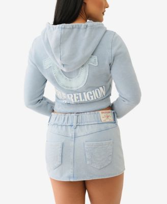 Women's Washed Raw Edge Big T Hoodie Sweatshirt