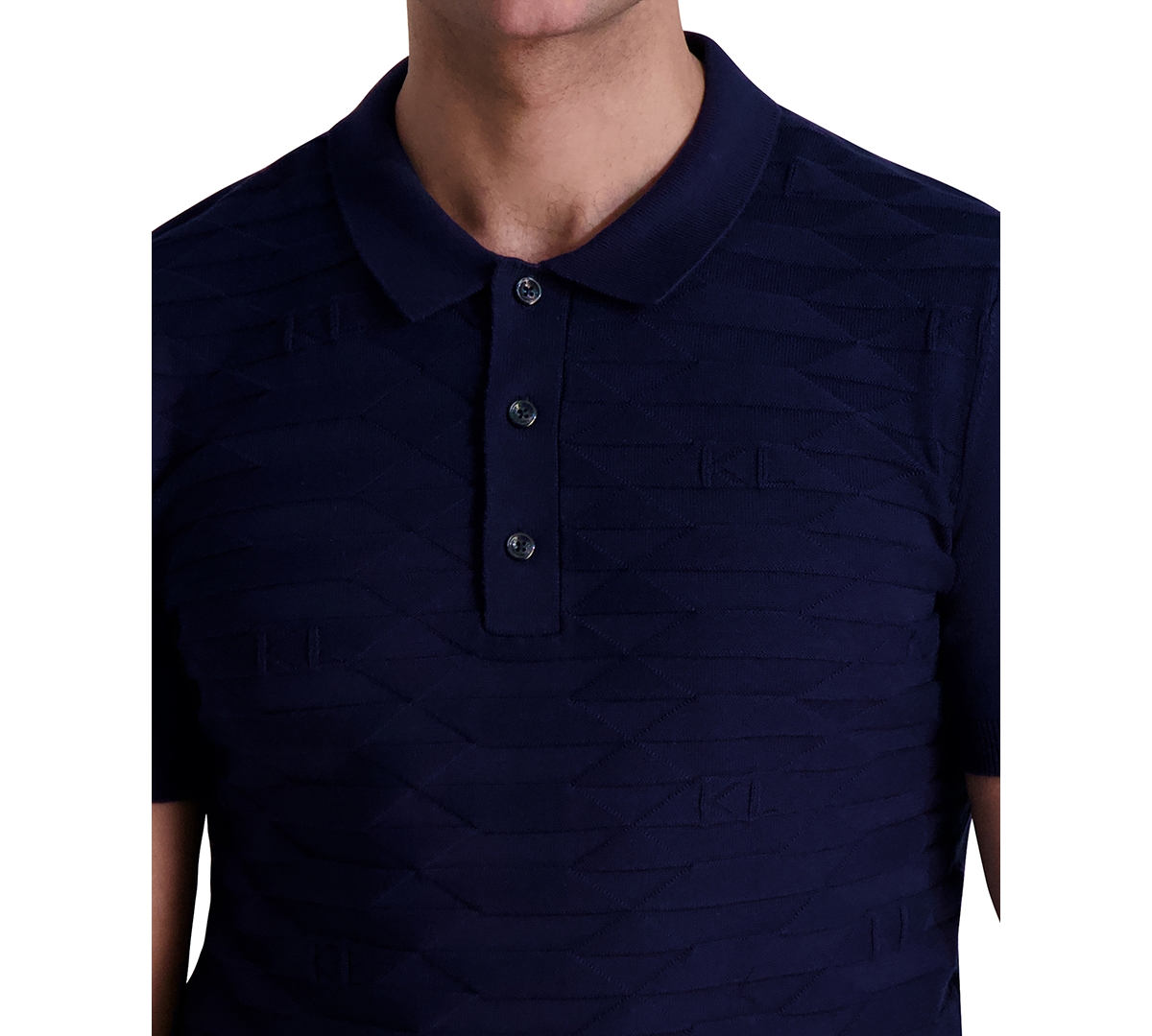 Karl Lagerfeld Kl Monogram Knitted Polo Shirt In Navy