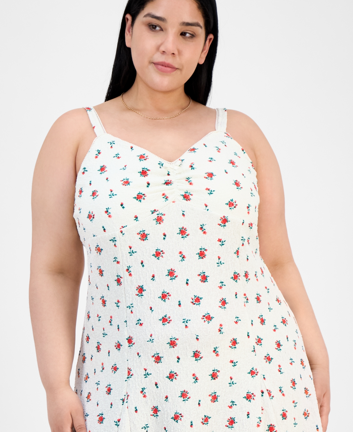 ABSOLUTELY FAMOUS TRENDY PLUS SIZE FLORAL PUCKER FIT & FLARE DRESS 