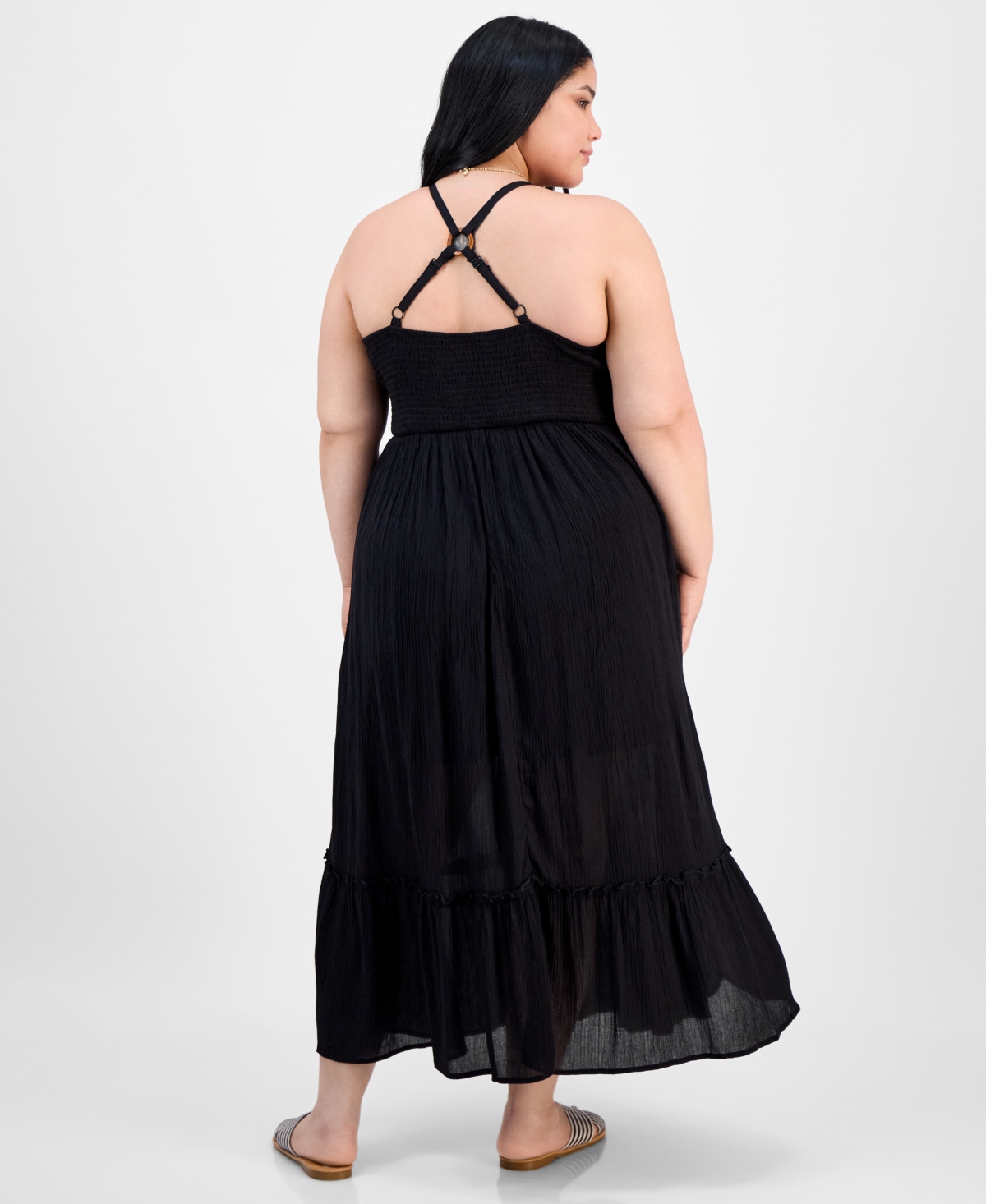 ABSOLUTELY FAMOUS TRENDY PLUS SIZE SMOCKED X-BACK MAXI DRESS 