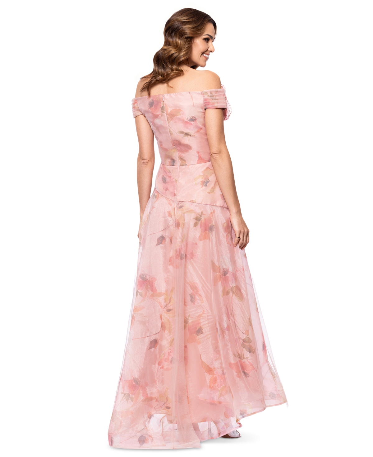 Betsy & Adam Women's Off-the-shoulder Floral Organza Ball Gown In Peach