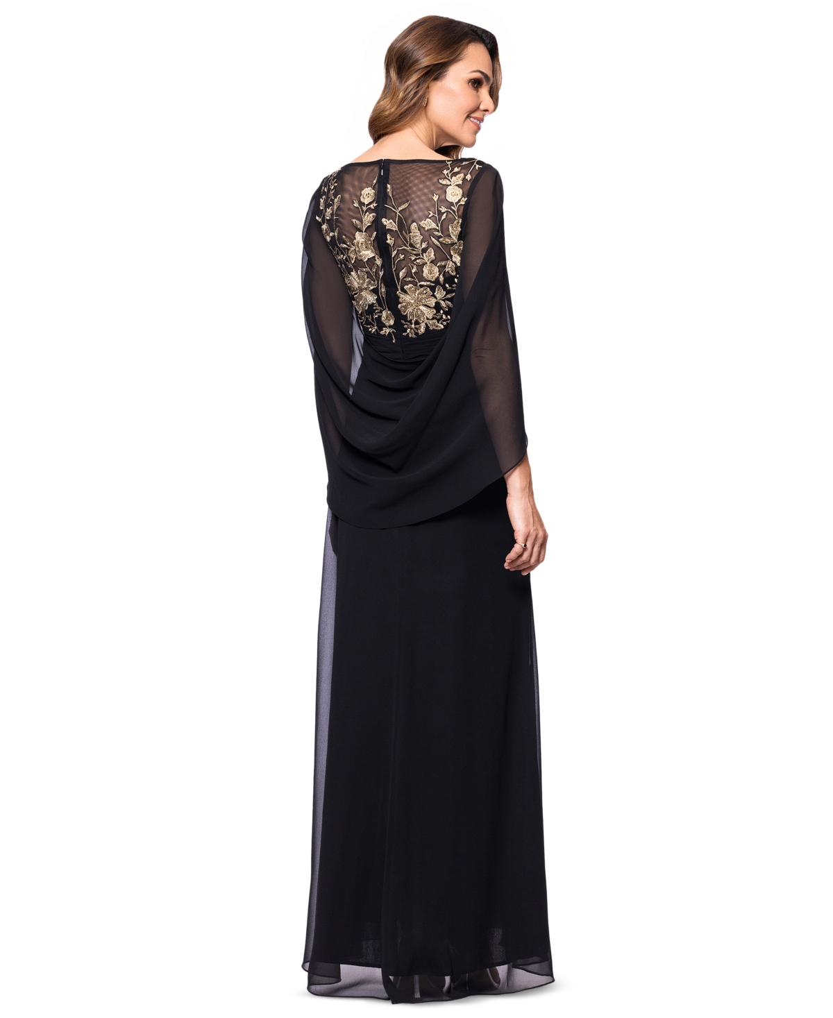 BETSY & ADAM WOMEN'S EMBROIDERED CAPE-SLEEVE GOWN