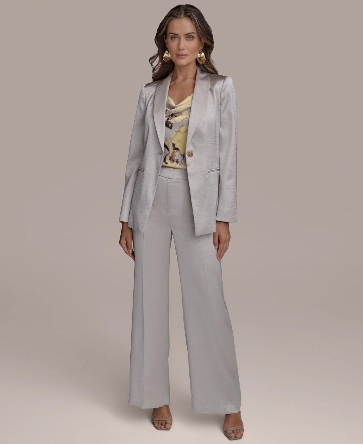 DONNA KARAN PETITE SHAWL-COLLAR ONE-BUTTON BLAZER 