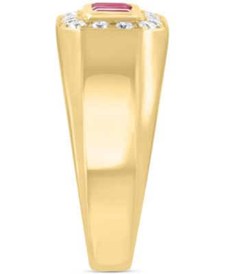 EFFY&reg; Men's Ruby (5/8 ct. t.w.) Diamond (3/8 ct. t.w.) Baguette Halo Ring in 14k Gold