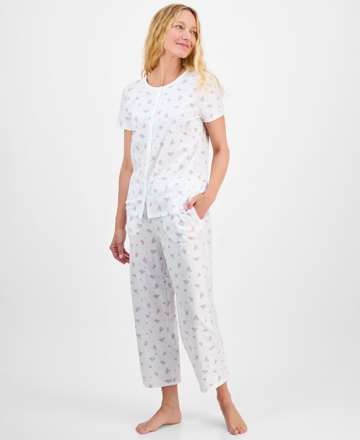 Charter Club Women's 2-pc. Cotton Printed Cropped Pajamas Set, Created For Macy's