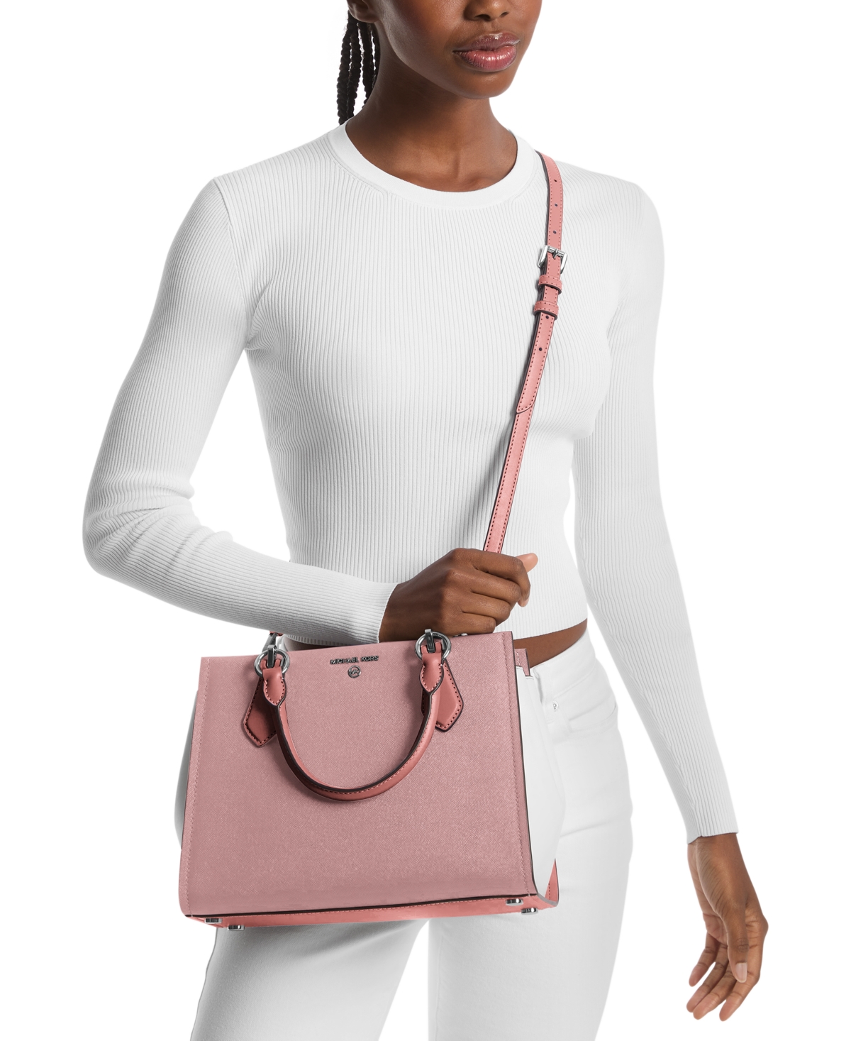 Michael Kors Michael  Marilyn Medium Leather Satchel In Smokey Rose Multi