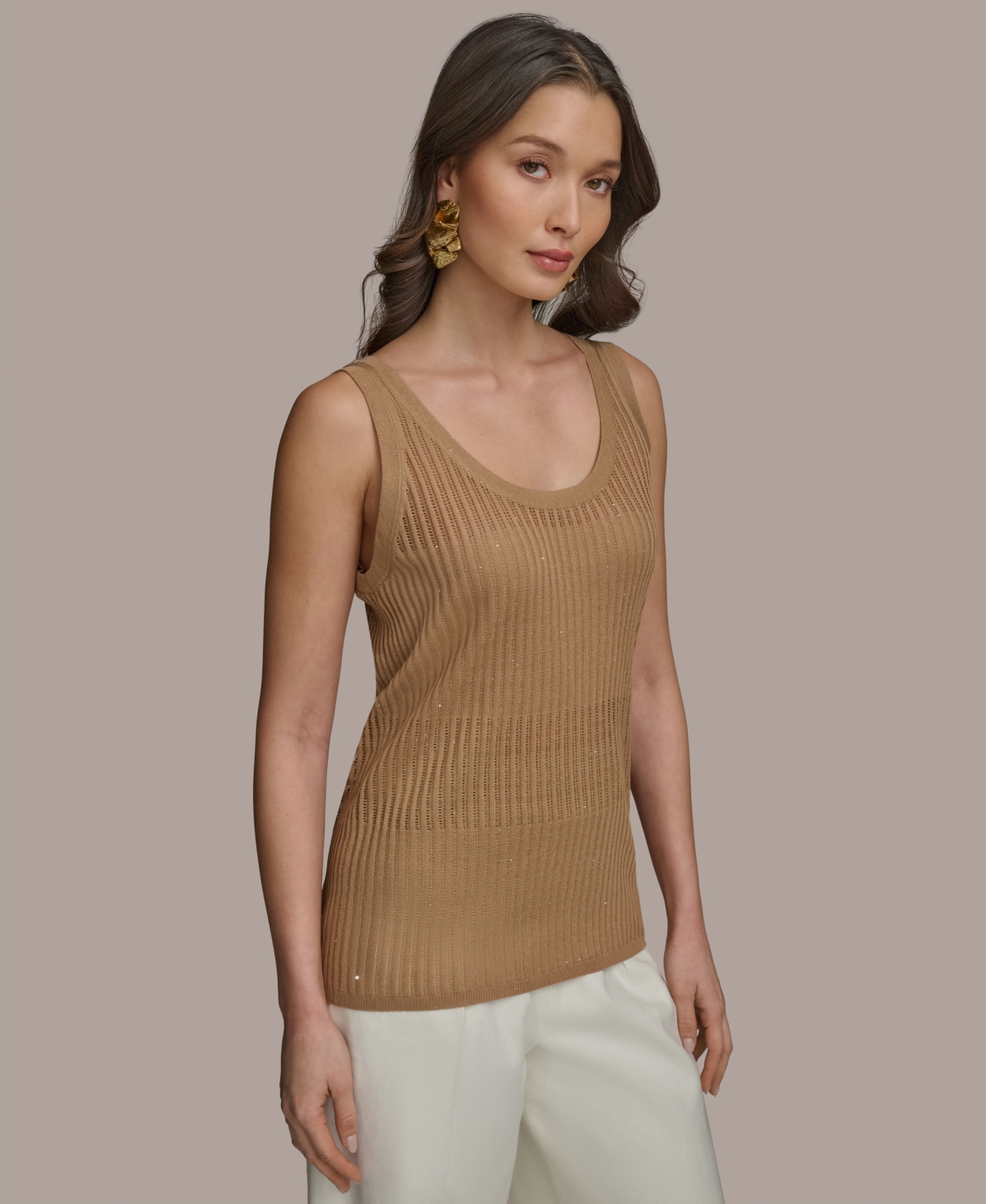 Shop Donna Karan Women's Ribbed Sweater Shell In Hazelnut