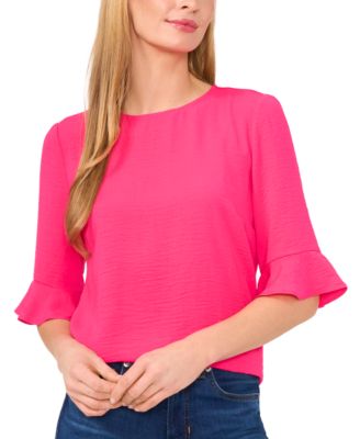 CeCe - Women's Crewneck Ruffled-Cuff Elbow-Sleeve Blouse
