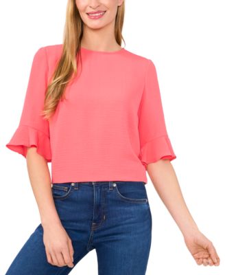 CeCe - Women's Crewneck Ruffled-Cuff Elbow-Sleeve Blouse