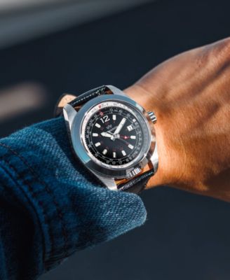 Women's Amelia Swiss GMT Black Leather Strap Watch 40mm