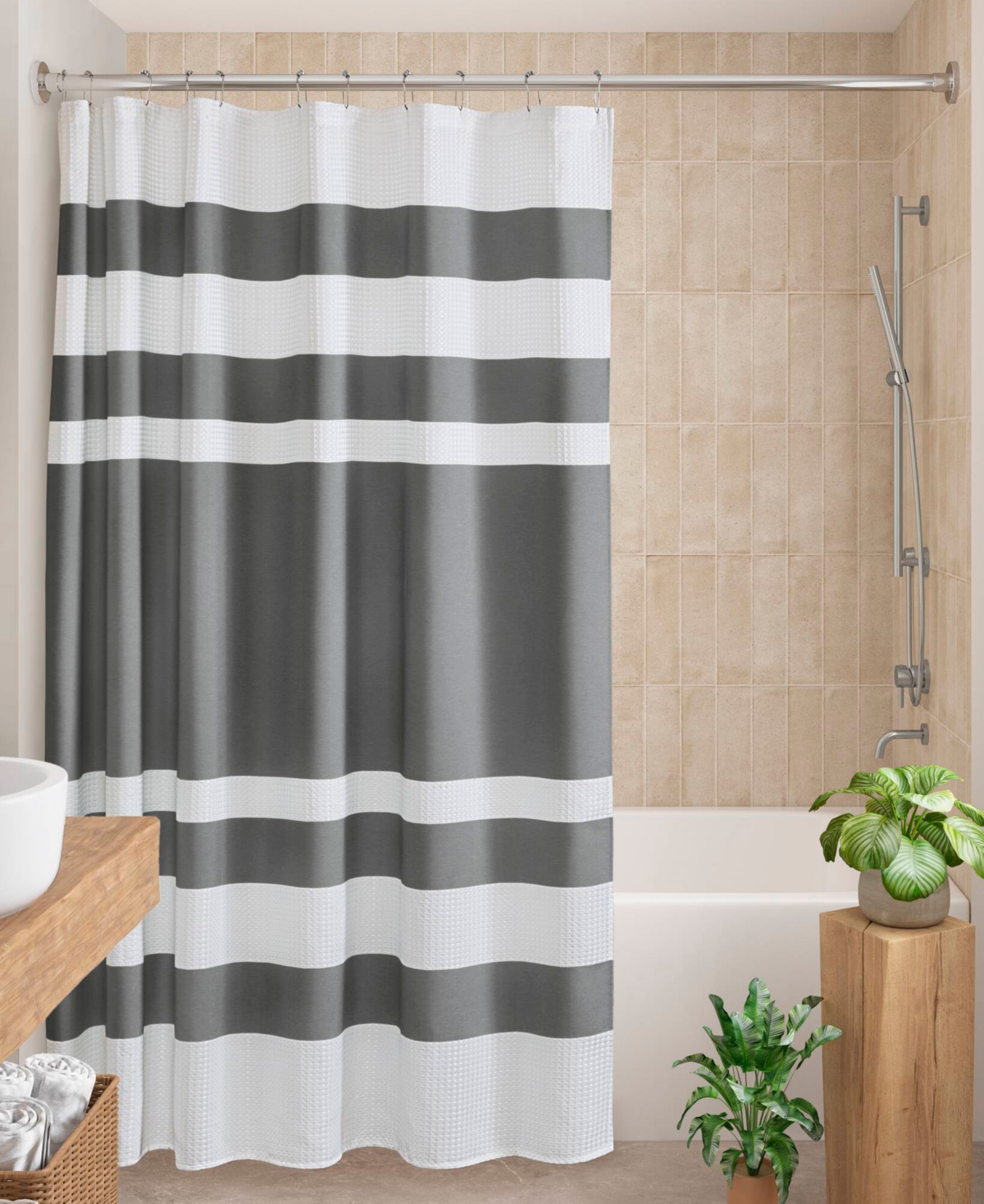 Madison Park Spa Waffle 3m-scotchgard Shower Curtain, 72" X 84" In Charcoal
