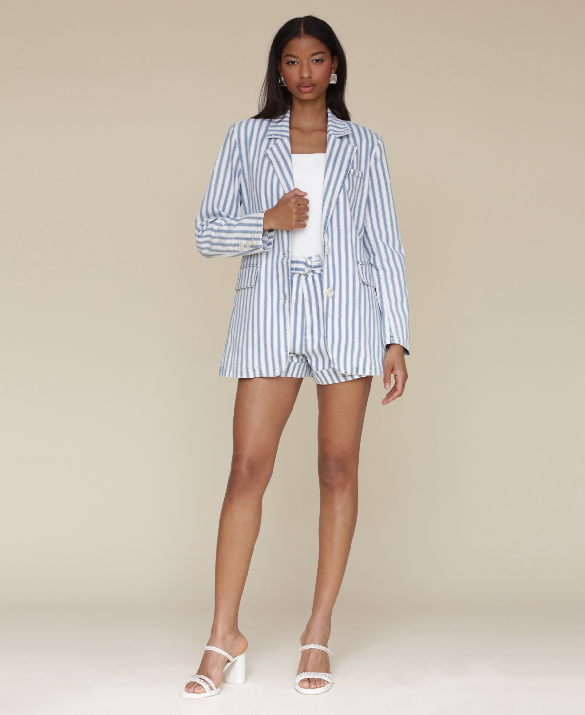 Avec Les Filles Stripe Oversize Blazer In Medium Blue And White Stripe