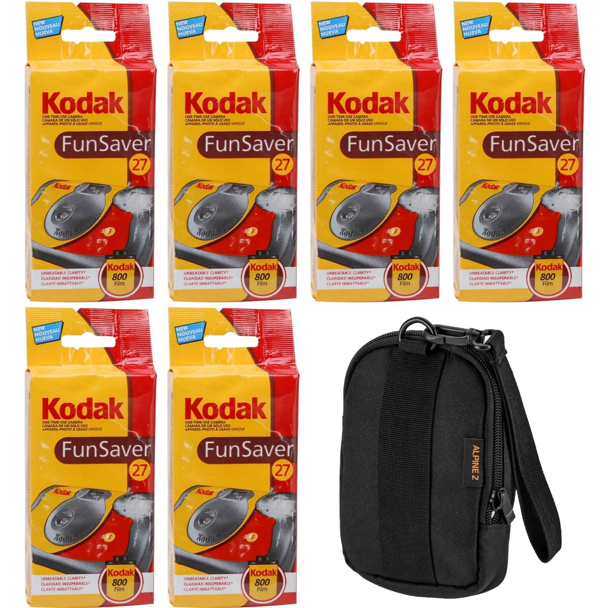 Kodak Kodak Fun Saver 35mm One-Time-Use Disposable Camera with Flash, 27 Exposures 6-pack With Slinger Camera Bag