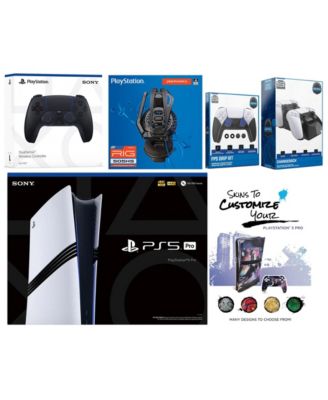 Playstation 5 Pro Bundle with Extra Controller, Plantronics Headset, FPS Grip Kit, Dual Charge Dock and MightySkins Decal Voucher