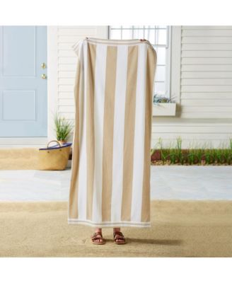 100% Cotton Velour Cabana Stripe Oversized Beach Towel, 35" x 70"