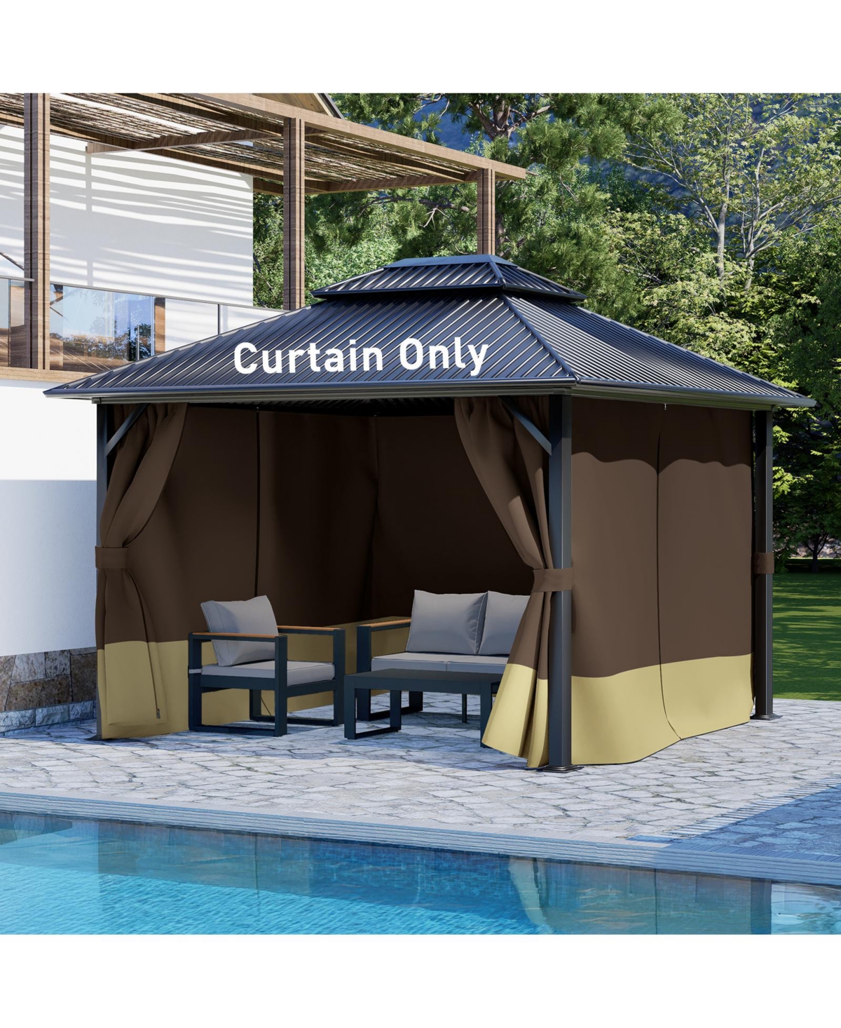 Aoodor 10' x 13' Gazebo Curtain Set Protecting Privacy Side Walls 4 Panels, Curtain Only