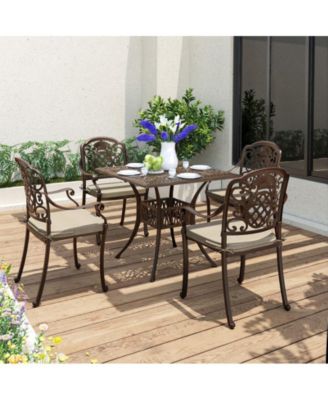 5-Piece Cast Aluminum Outdoor Patio Dining Set with Brown Cushions