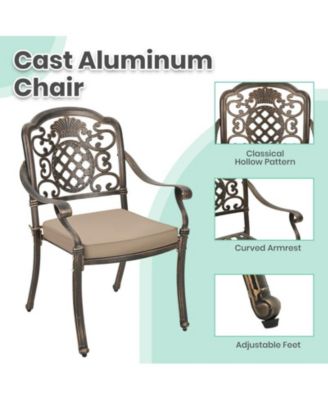 7-Piece Cast Aluminum Outdoor Patio Dining Set with Brown Cushions