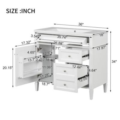 36inch Bathroom Vanity with Top Sink Modern Bathroom Storage Cabinet 2 Drawers Tip out Drawer Single Sink