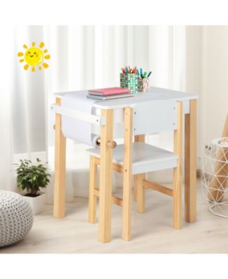 Kids Art Table and Chair Set with Drawer Paper Roll and 2 Markers