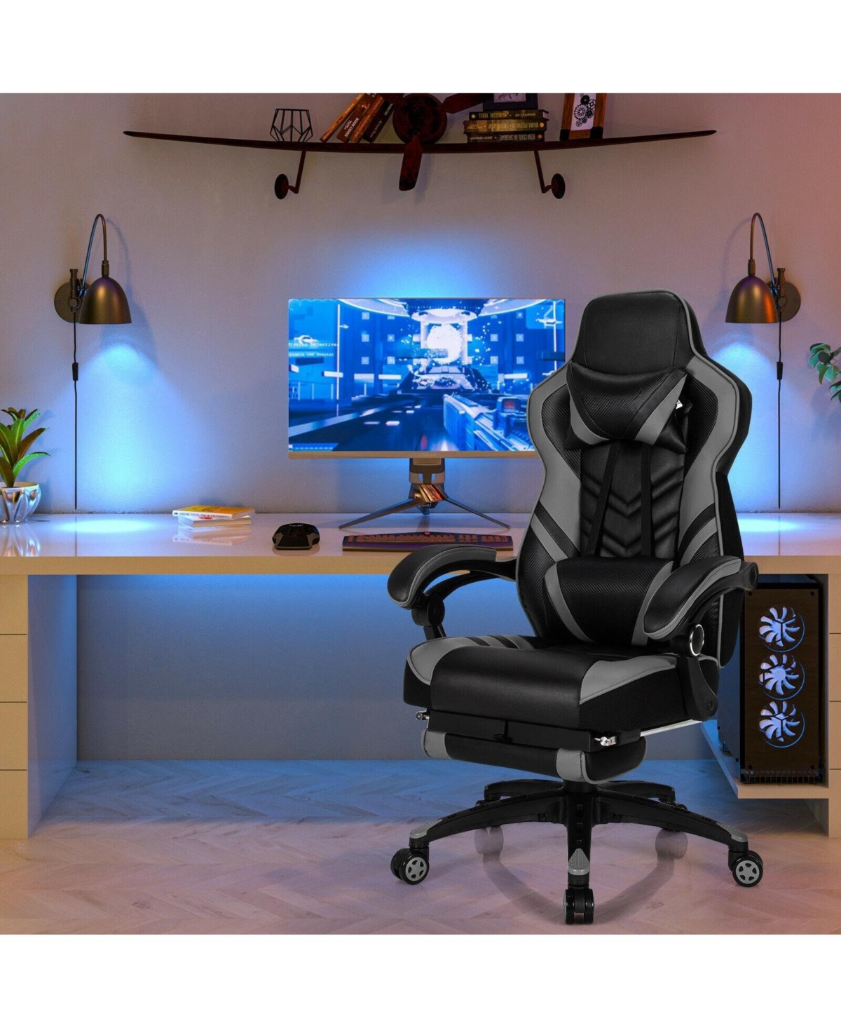Adjustable Gaming Chair with Footrest for Home Office