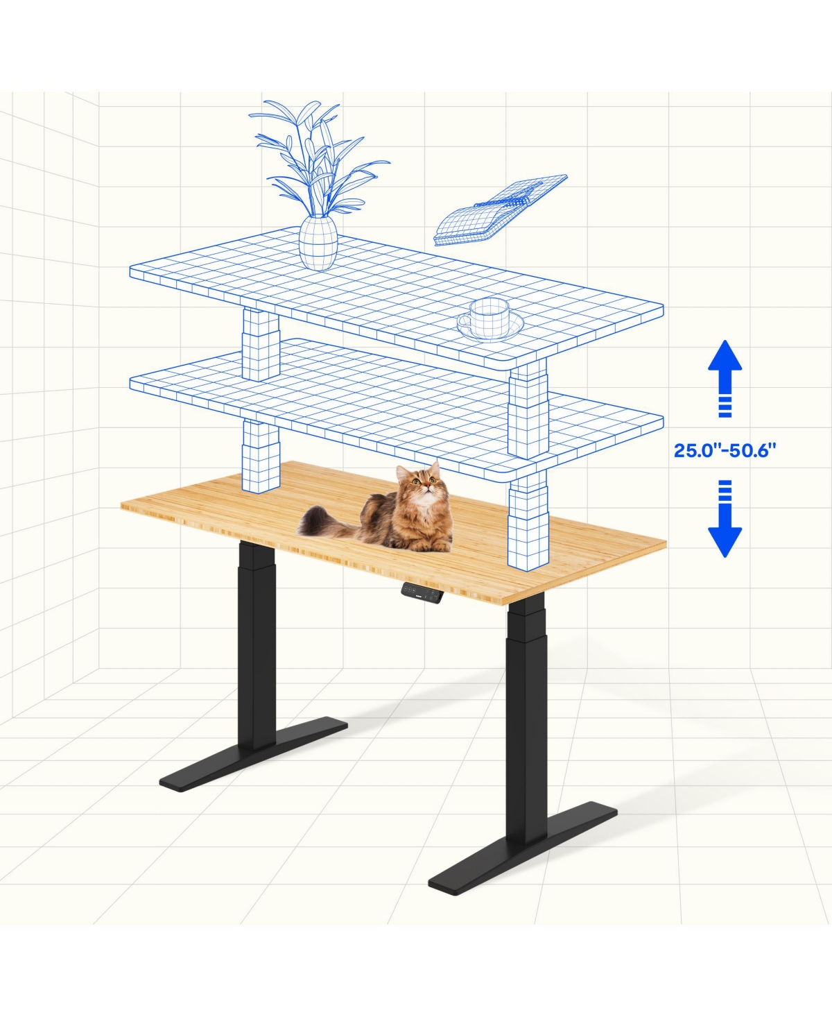 Flexispot E7-commercial W Electric Adjustable Standing Desk, Bamboo Top