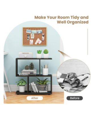 24 Inch 3-Tier Geometric Bookshelf with Thick Foot Pads