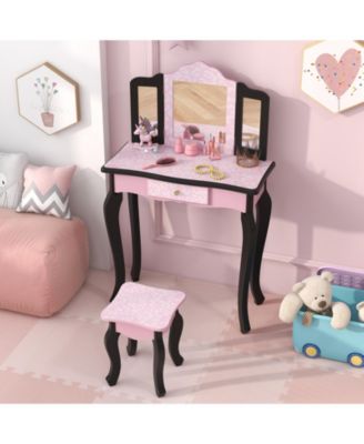2 in 1 Princess Dressing Table Writing Desk with Cute Leopard Print 3 Makeup Accessories
