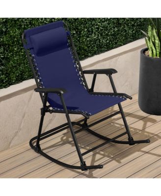 Folding Outdoor Zero Gravity Rocking Lounge Chair w/ Headrest Pillow