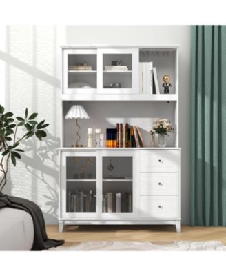 Kitchen Pantry Storage Cabinet Kitchen Hutch with LED lights and Power Outlet