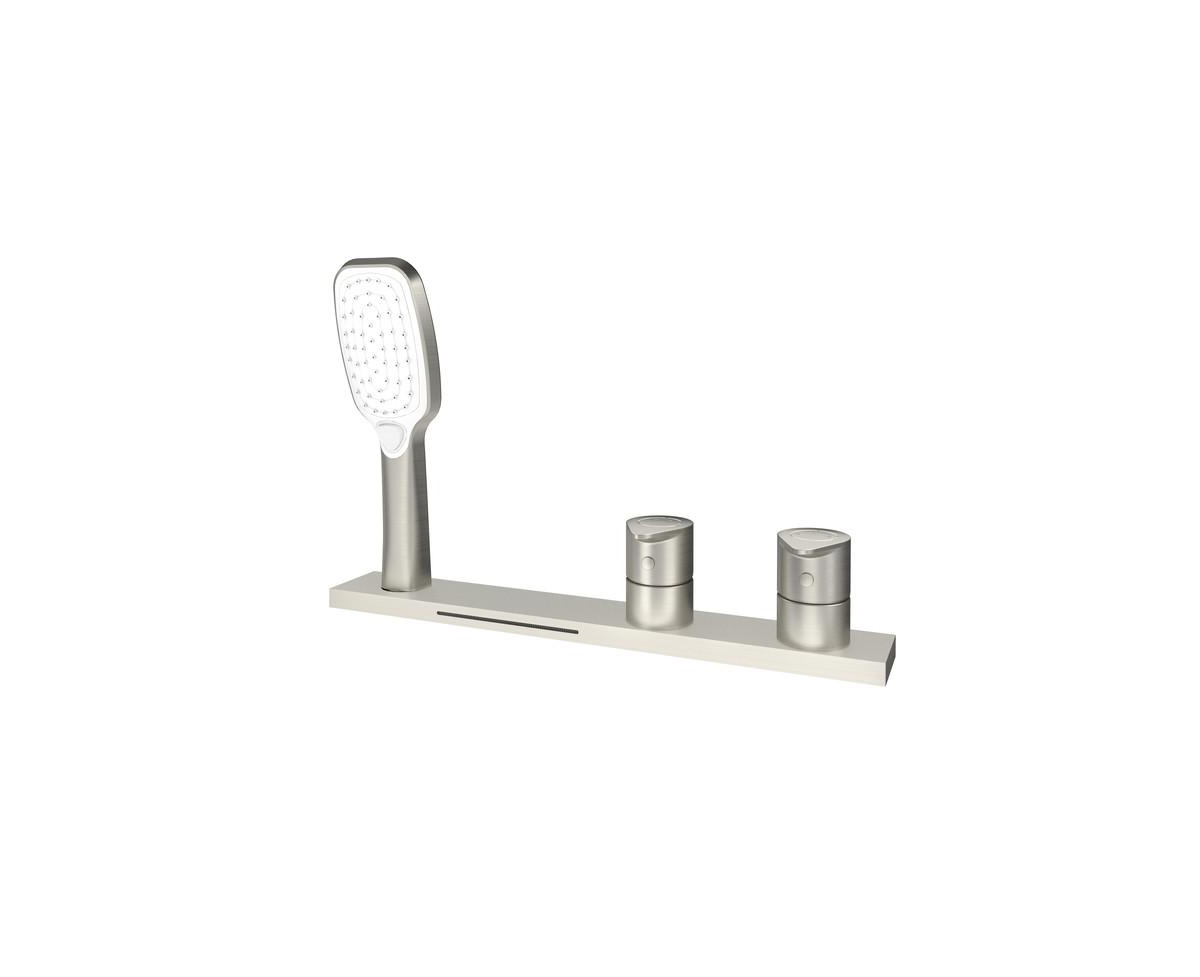 2 Handles Deck Mounted Bathroom Tub Faucet Trim with Handshower - Brushed gold