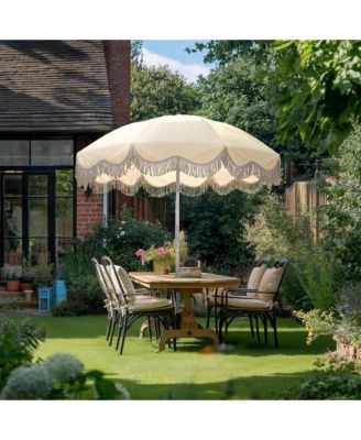 6Ft Fringe Patio Umbrella with Push Button Tilt Carry Bag UV30+ Outdoor Beach Yard Pool Party Deck Purple Stripe