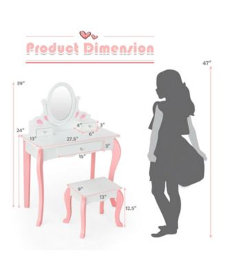 Kids Vanity Princess Makeup Dressing Table Stool Set with Mirror and Drawer