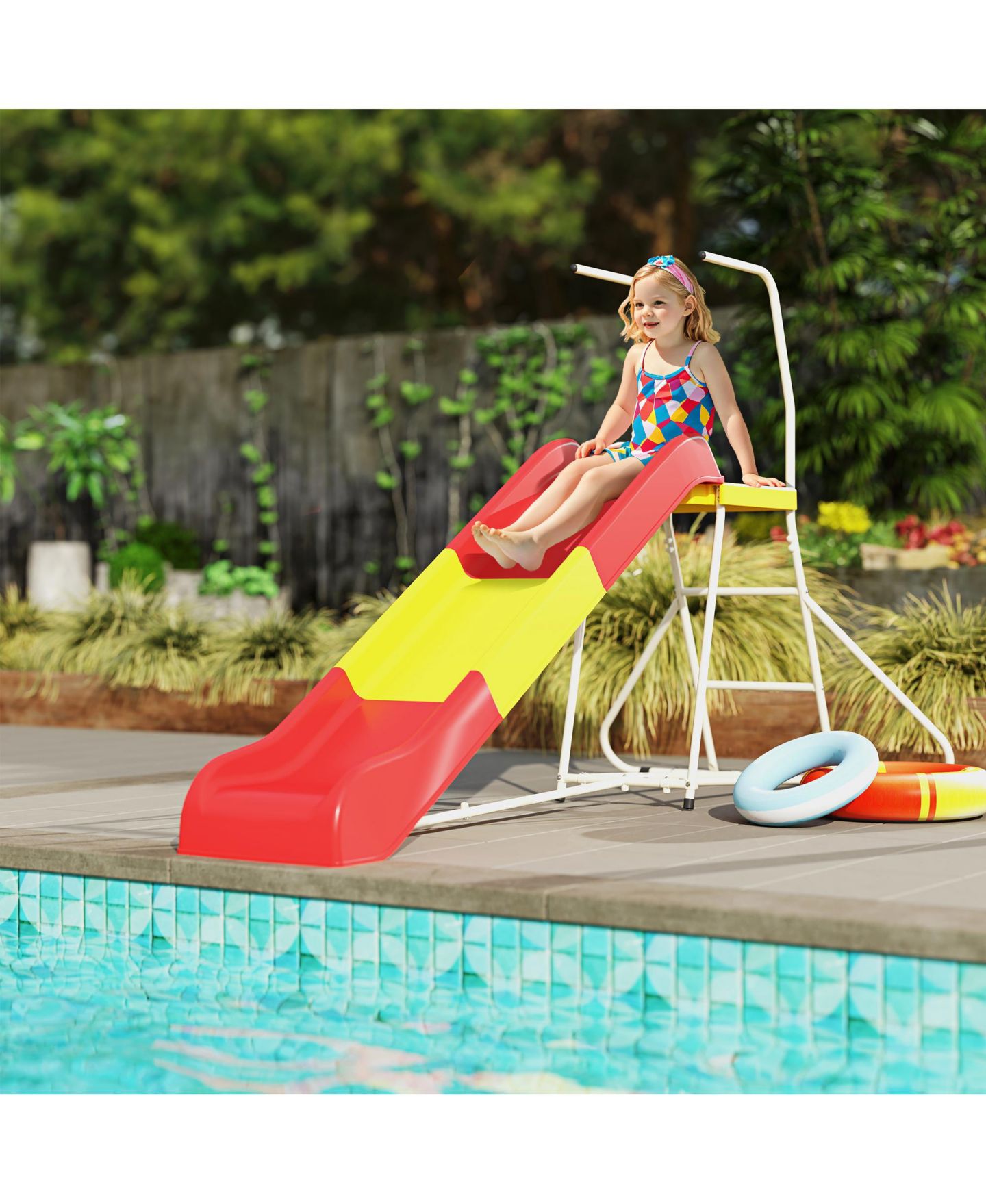 Детская игрушка Qaba 6ft Metal Freestanding Slide, 99 lbs. Capacity, Ages 3-8, цвет: Красный — фото 2