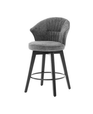 Set of 2 Swivel Counter Height Stools, 24.6" Chenille Upholstered Chairs with Wingback & Solid Wood Legs for Kitchen Island