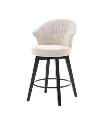 Set of 2 Swivel Counter Height Stools, 24.6" Chenille Upholstered Chairs with Wingback & Solid Wood Legs for Kitchen Island