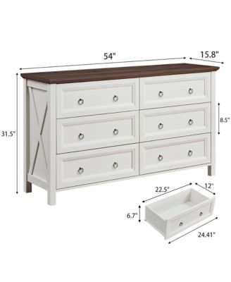Farmhouse 6 Drawers Dresser for Bedroom, Wood Rustic Wide Chest of Drawers, Storage Dressers Organizer for Bedroom, Living Room, Hallway