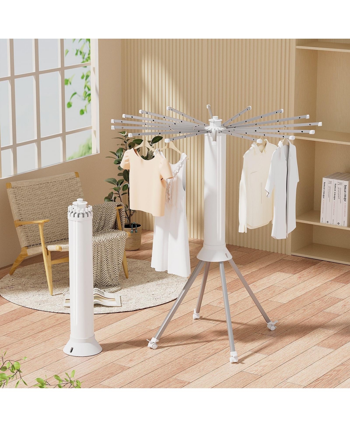 2-Tier Clothes Drying Rack with 33 Drying Rails and Height Adjustable Gullwings