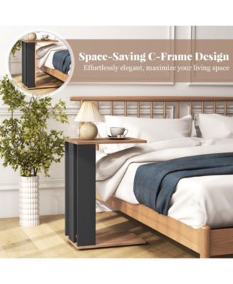 2-Tier C-Shaped Side Table with Universal Wheels and Shelf