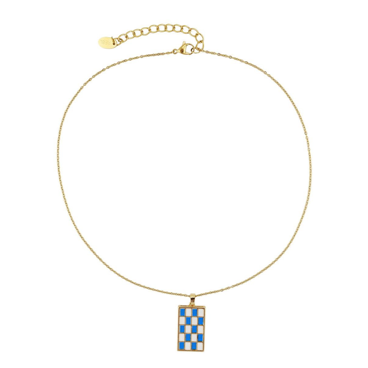 Bay Enamel Checker Necklace Blue/White - Blue