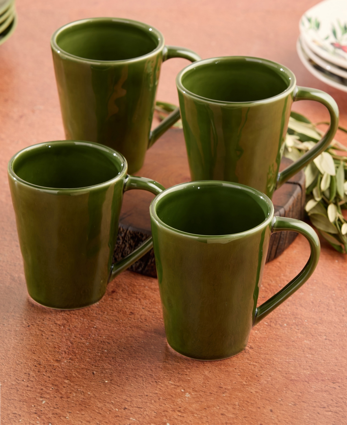 Certified International Verde Set Of 4 Mugs In Green