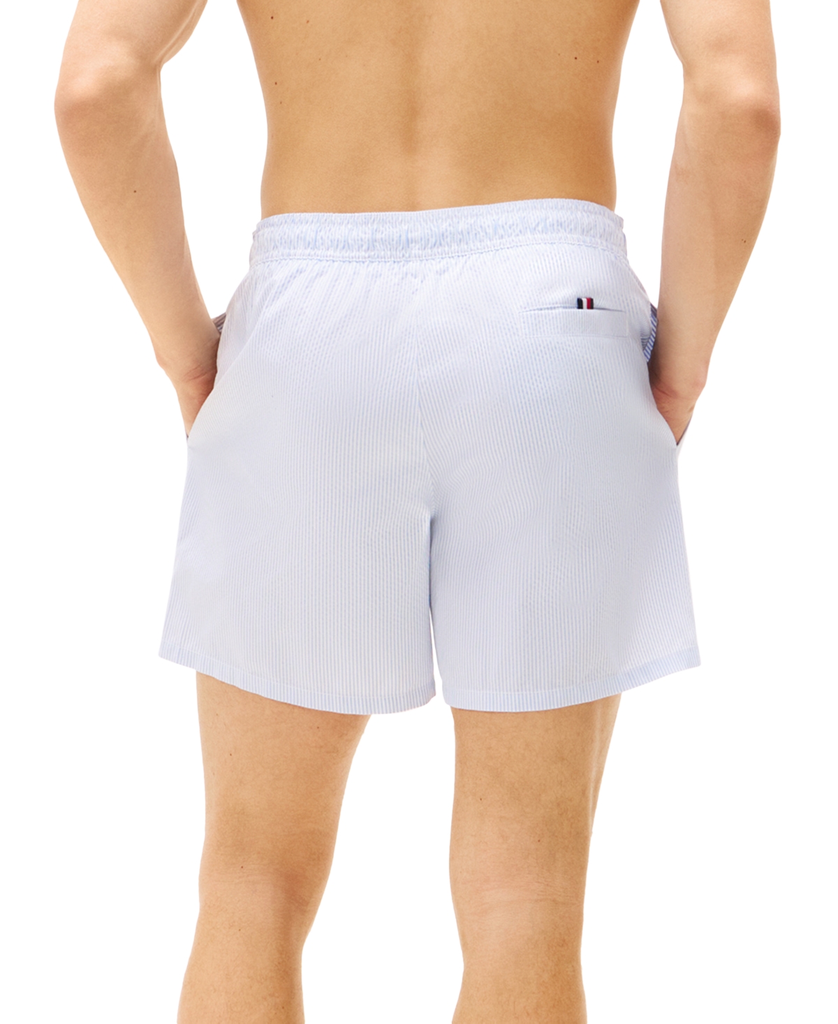 Tommy Hilfiger Men's Striped 5" Swim Trunks In Ithaca White,sweet Blue