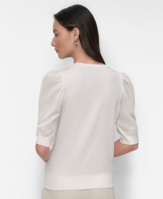 Women's Puff-Sleeve V-Neck Sweater