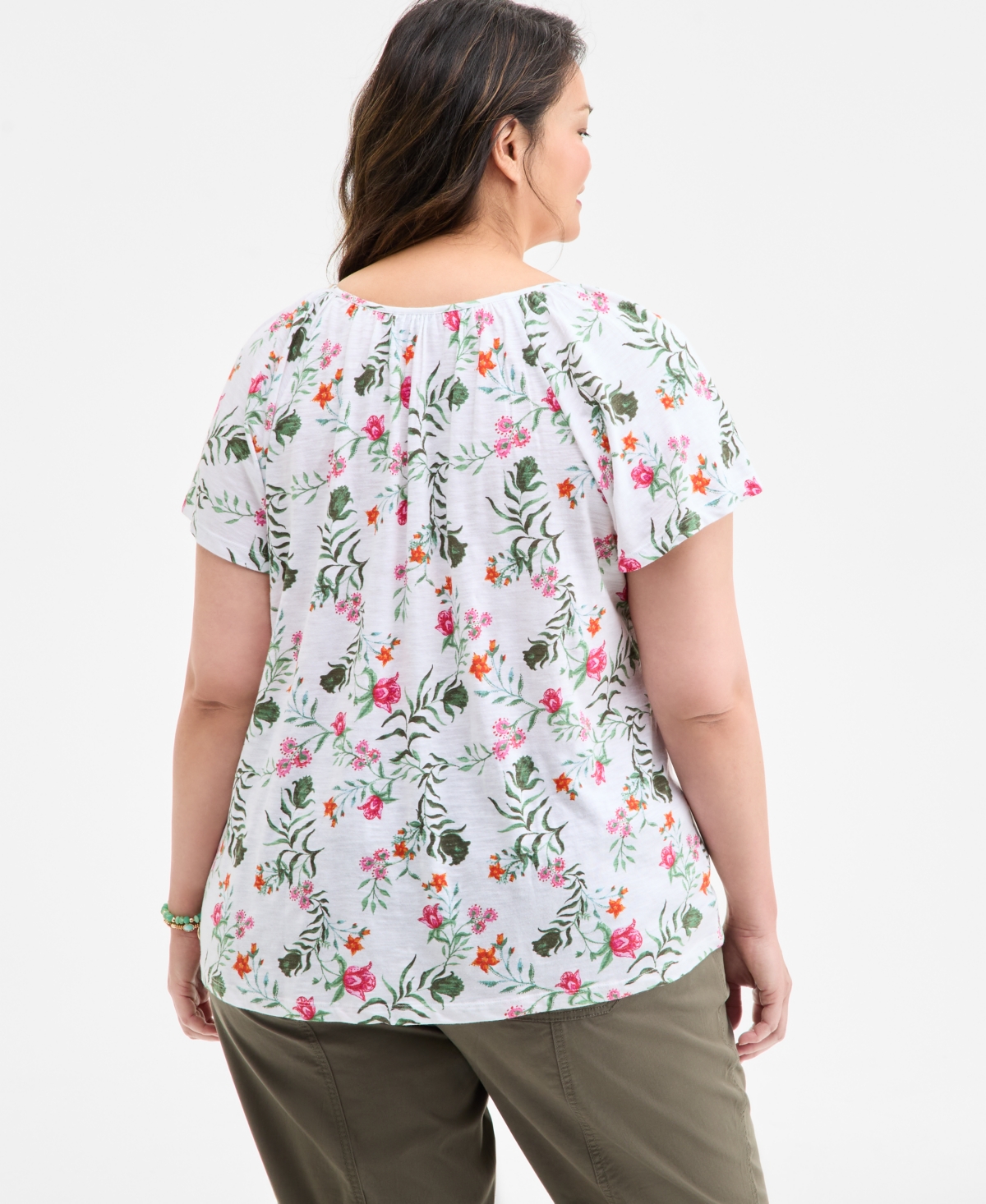 Style & Co Petite Floating Fauna Flutter-sleeve Knit Top, Exclusively At Macy's In Floating White